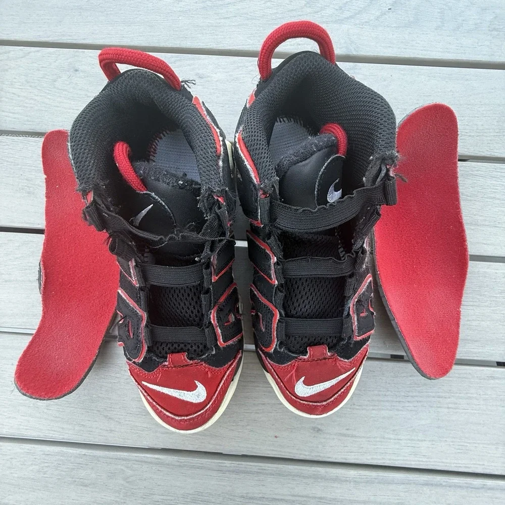 Nike Air More Uptempo 96 Red Toe Shoes FB1344-001‎ Youth Size size 1Y